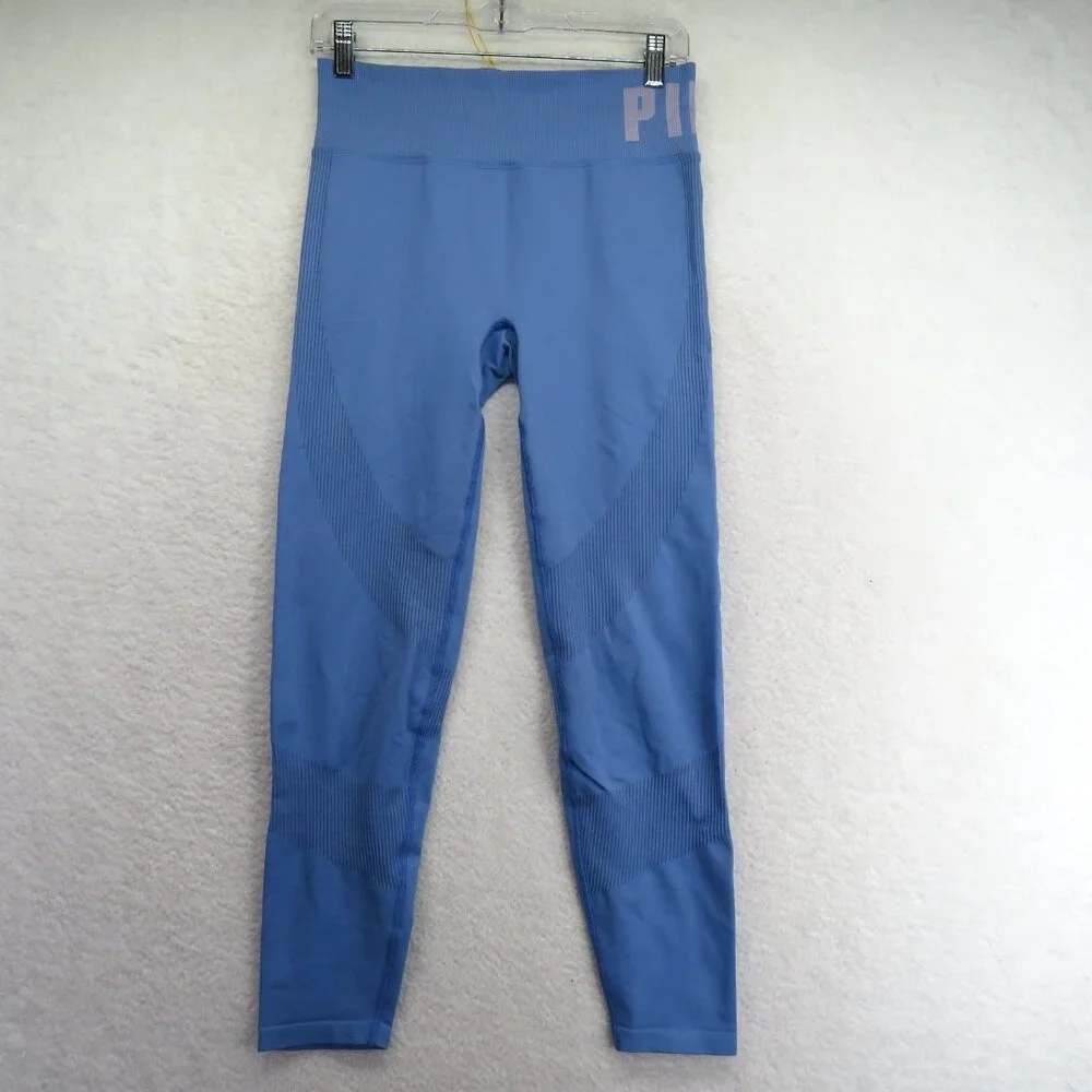PINK Active Leggings Womens Medium Blue Seamless High Waist Stretch‎ Yoga Pants